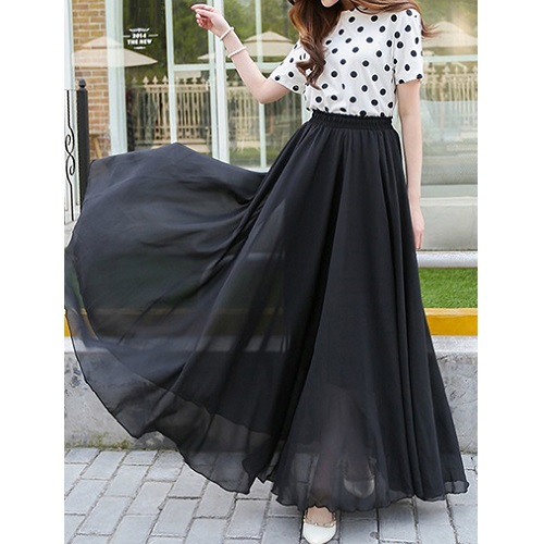 Black Chiffon Skirt With Polka Dot Top